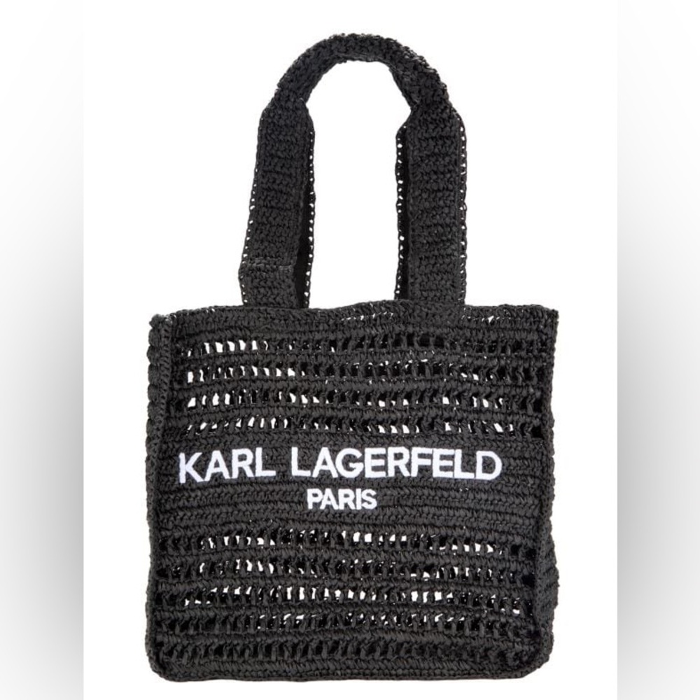 KARL LAGERFELD PARIS BLACK Antibes Woven Tote w/ organizer bag